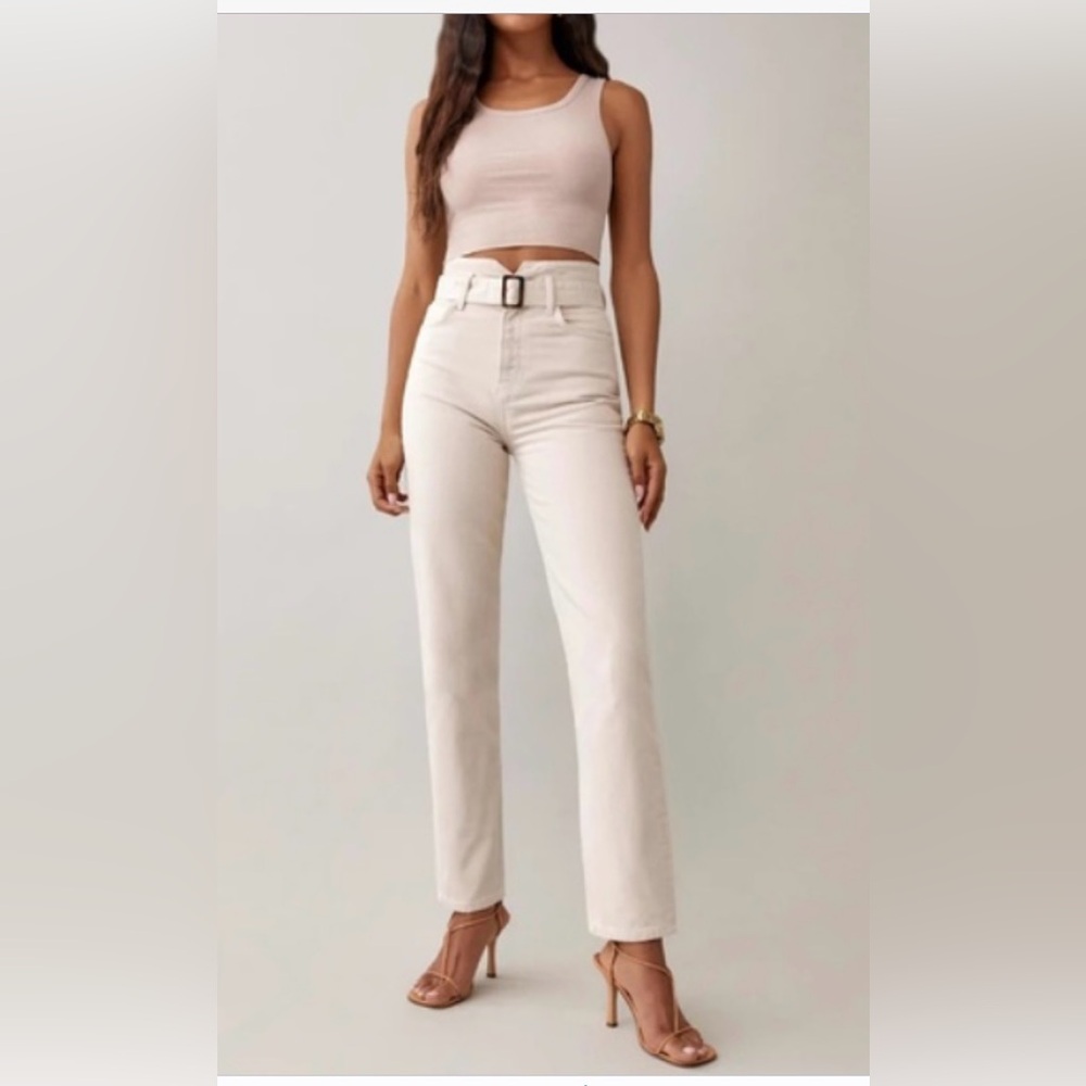 Reformation Cynthia Belted High Rise Straight Jeans